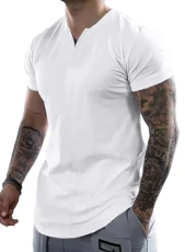 Mens Henley Shirts Short Sleeve Summer Casual V Neck Tee Shirts, White, S