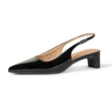 Women's Slingback Block Heel, Black Patent, 10 UK