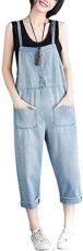 Women's Loose Baggy Denim Bib Overall Casual Vintage Sleeveless Dungarees (UK 14, Light Blue)