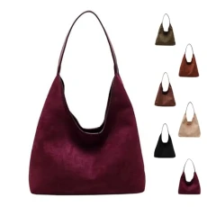 Suede Hobo Bag Women's Vintage Leather Tote Bag for Women Suede Bag Women's Shopper Slouchy Handbag Plain Bag Shoulder Bag Women, wine red, 36 x 31 x 13 cm