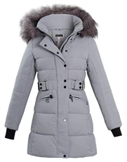 Womens Winter Coat Ladies Faux Fur Hooded Puffer Belted Quilted Long Jacket Warm Parka Coats With De