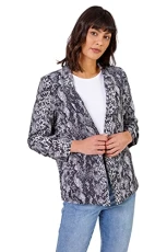 Ruched Sleeve Stretch Blazer for Women UK - Ladies Everyday Holiday Spring Summer Edge to Edge Openi