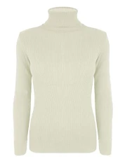 Womens Turtle Roll Neck Long Sleeves Ribbed Top Ladies Casual Wear Fancy Jumper Cream Small/Medium UK 8-10