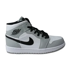 Jordan Mens Air 1 Mid Leather Synthetic Light Smoke Grey Black White Trainers 8.5 UK