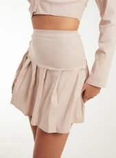 Bengaline Pleated Mini Skirt  - M  - Stone