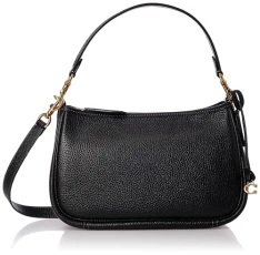 Soft Pebble Leather Cary Crossbody Bag for Women Offers Zipper Closure with Detachable Strap, Black,