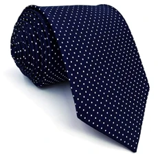 Shlax&Wing Skinny Mens Necktie Navy Blue White Dots Slim Silk 2.4"