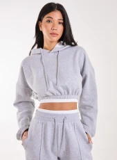 Contrast Waistband Cropped Hoodie  - M  - GREY