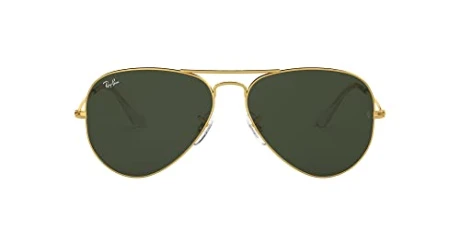 Unisex's RayBan Aviator Classic Sunglasses, Gold Frame with Green G-15 Lenses, 62 mm