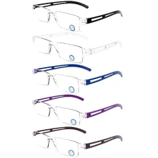 5-Pack Anti Blue Light Blocking Reading Glasses Rectangular Clear Lens Rimless Frame UV Protection Anti Digital Eye Strain Computer Glasses for Men/Women +3.0