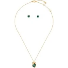 Gold + Green Necklace + Earring Set - 49cm