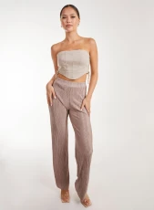 Plisse Flared Trousers  - S  - MOCHA