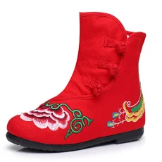 Women Lady Vintage Chinese Style Casual Comfy Ankle Boots (EU 40, Red)