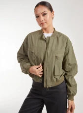 Double Pocket Classic Bomber Jacket  - S  - KHAKI