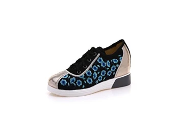 Women Lady Chinese Style Embroidery Lace Up Casual Sneaker Shoes (EU 37, Black)