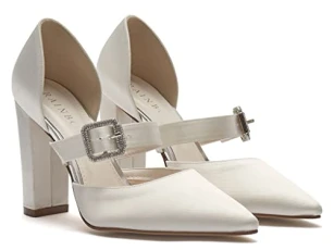 Savannah Ivory Retro Feel Wedding Shoes, Closed Toe, Strap, Block Heel, 7.5