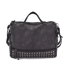 Arlina Studded Punk Handbag Suedette Slouchy Motorcycle Shoulder Bag, Dark Grey, One Size