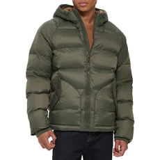 Men's Recycled Quilted Hooded Puffer Jacket, Olive, L