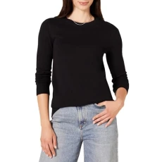 Women's 100% Cotton Crewneck Sweater (Available in Plus Size), Black, XL