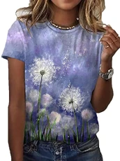 Women's Floral Graphic Printed Short Sleeve T Shirt Casual Summer Crewneck Printed Loose Tees Tops