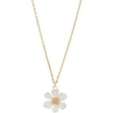 Gold Two-Tone Flower Pendant Necklace - Silver