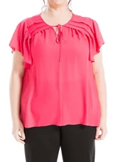 Women's Plus Size Crepe Flutter Sleeve Blouse, Azalea, 2X