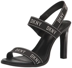 Women's Logo Slingback Open Toe Heel Heeled Sandal, Black/Silver, 5.5 UK