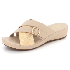 Women Ladies Cross Strap Casual Comfort Cushioned Insole Lightweight Low Wedge Heel Sandal Beige Sho