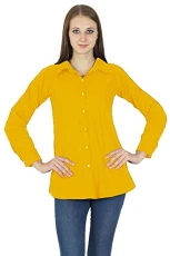 Casual Long Sleeves Boho Top for Women Shirt Collar Solid Summer Cotton Tunic Tops Yellow