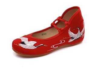 Women Lady Canvas Casual Lace Up Embroidery Party Dress Shoes (EU 41, Red)