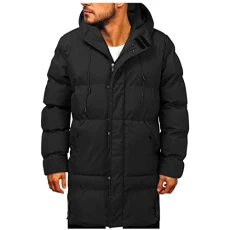 Puffer Jacket Men Long Men's Winter Coat Jacket Casual Solid Zipper Pocket Long Sleeve Coats Hooded 