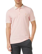 Men's Polo Shirt, Stanton Slim Fit Organic Cotton Polo T-Shirt, Contrast Trim & Collar, Mid Pink,