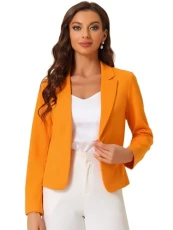 Business Blazer for Women's Open Front Office Casual Work Crop Suit Jacket Orange M