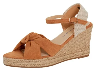 Womens Open Toe Wedge Sandals Espadrille Wedges Strappy Hessian Ankle Wrap Shoes Tan UK 4