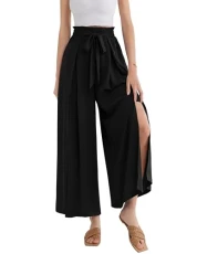 Womens Palazzo Pants with Pockets Wide Casual Split Flowy Leg Ankle Pants Black S