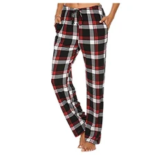 Womens Casual Pants Comfortable Plaid Prints Pajamas Wide Leg Pants Long Yoga Pants Leisure Loose Homewear Household Clothes Ladies Pyjama Trousers for Autumn and Winter Skin-Friendly Pants Black