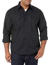 Men's Sport Western Basic Two Pocket Long Sleeve Snap Shirt Shirt, Black, XXL