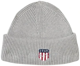 Archive Shield Cotton Beanie Hat, Grey Melange, One Size