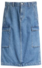 Women's Cargo MIDI Skirt MED Indigo-Worn in, Cause and Effect, 24