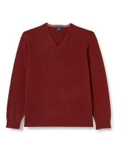 Men's Lambswool V Neck NO LG Pullover Sweater, Red (Brick), L