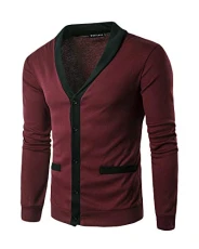 Mens Knitted Cardigan Classic Style Cardigans V Neck Button Jumper Red S