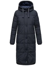 Soranaa Women's Winter Coat Warm Quilted Coat Long with Hood XS-XXL, navy, S