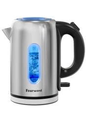 Fourward Fast Boil Electric Kettles, 1.7L 2200W Stainless Steel Kettle with Blue LED, Auto Shut-Off and Boil-Dry Protection