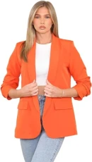 Keep Fashion® Women's Ruched Sleeve Fully Lined Blazer Ladies ¾ Sleeves Plain Open Front Jacket To