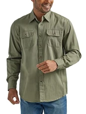 Authentics Men's Long-sleeve Classic Woven Button Down Shirt, Burnt Olive, M UK